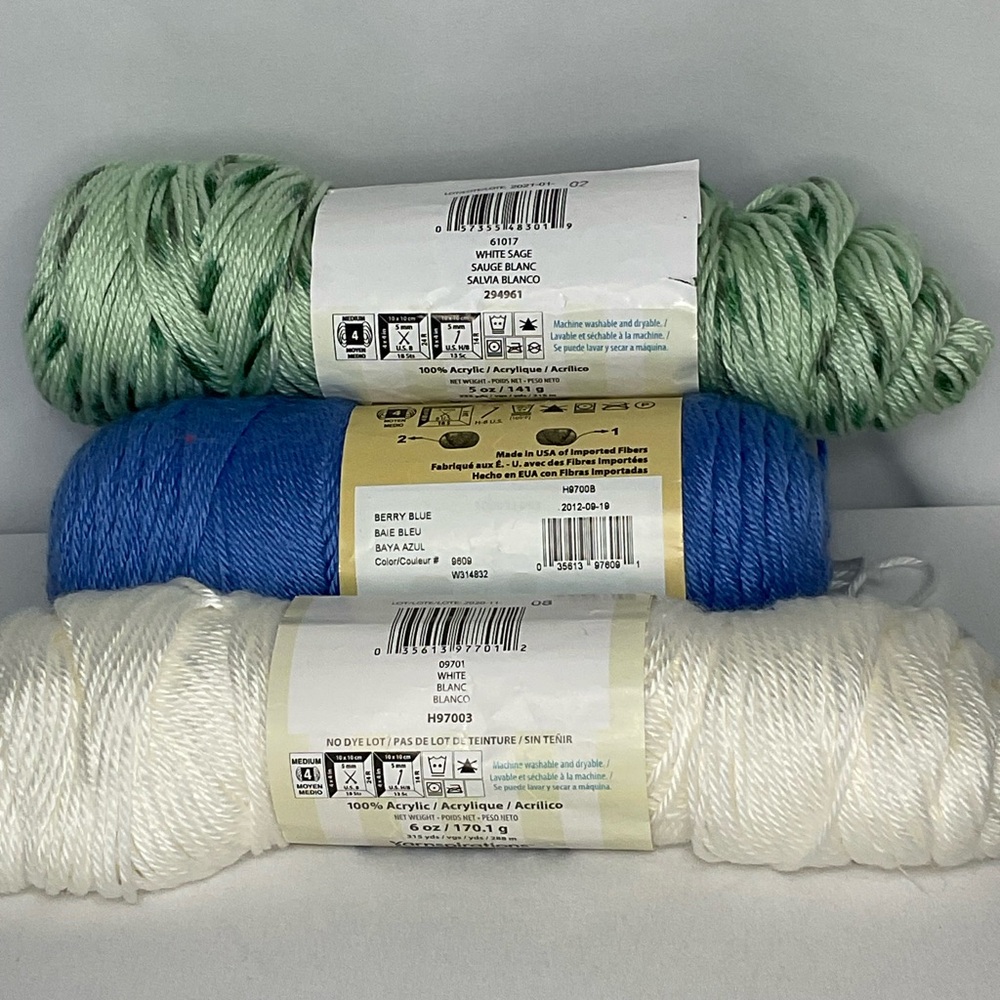 Acrylic Yarn Bundle in Green, Blue, and White - Picture 4 of 4